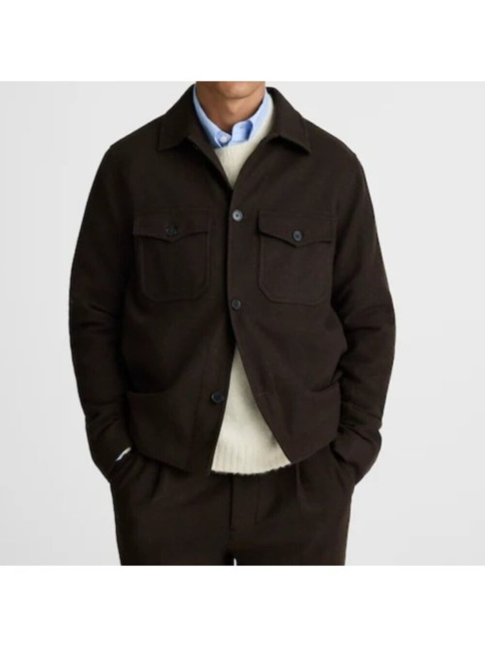 Madewell Mens Patch-Pocket Shirt-Jacket~Size L~Chocolate Wool Blend NWT L10 09